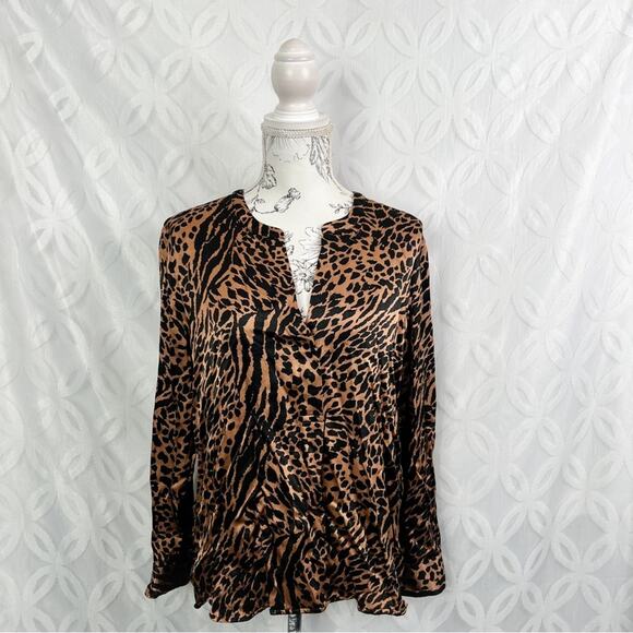 Rails Pearl Cinnamon Mixed Animal Print Popover Blouse Size M - Picture 4 of 12